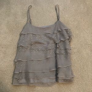 Silver/grey silky and lace tank top